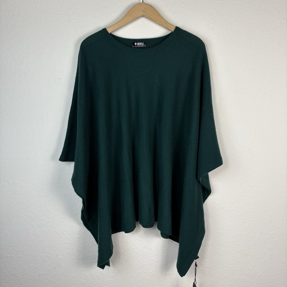 New Beryll 100% Cashmere Drape Oversize Poncho Sweater Cape OS Green NWT